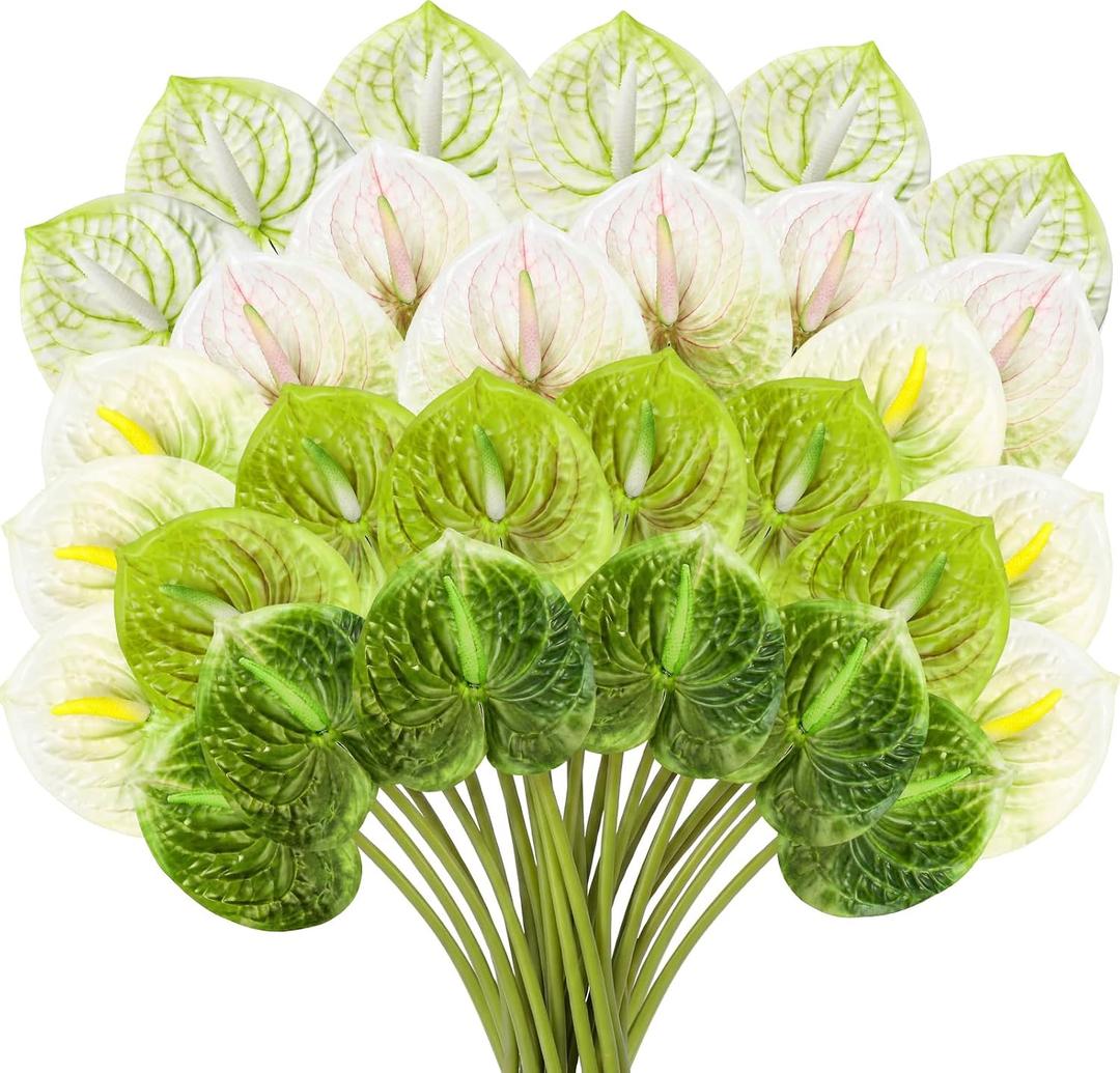 Hanaive 30 Pcs Artificial Anthurium Flowers, Green, 23.6 Inch