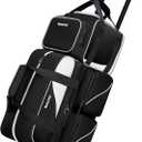 Bosynoy 3 Ball Bowling Bags with Wheels, Single Ball Tote+2 Ball Bowling Bag with Shoe Compartment (Up to US Men Size 16), Bowling Ball Bag 3 Ball Roller with Insulated Pockets, Black
