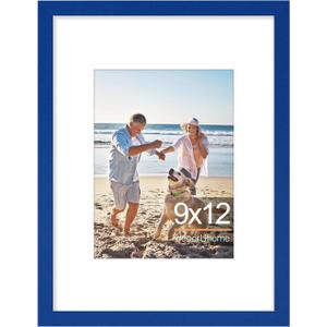 decorUhome 9x12 Picture Frame, Display Pictures 6x8 with Mat or 9x12 without Mat, Wall & Tabletop Display Photo Frame, Royal Blue, 1 Pack