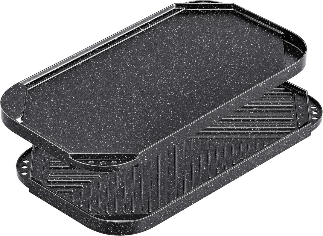 Caannasweis Nonstick Griddle Grill Pan, 19.5" x 11" Reversible Griddle Pan for Stove Top, Grill, or Campfire, Two Burner Cast Aluminum Grill, Rectangular Baking Flat and Ribbed Griddle Plate