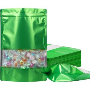 100 Pack Smell Proof Bags, Resealable Mylar Bags with Matte Window, Foil Pouch Stand-up Bags for Food Self Sealing Storage, Scratch Resistant Hand Storage Bags. (Green, 6.39.4 Inch)