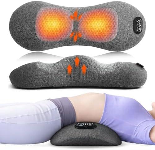 3 in 1 Electric Lumbar Support Pillow with Adjustable Height for Bed and Chair, Back Massager with Heat, Back Massager for Pain Relief Deep Tissue, Electric Lumbar Pillow with Heat Vibration Traction