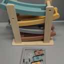 Vanplay Car Ramp Toys for One Year Old Boy Birthday Gifts, Wooden Montessori Toys for 1 2 Year Old, Race Track Truck Toy with 4 Mini Cars, First Christmas Birthday Gifts for Toddlers 1-3-2-4