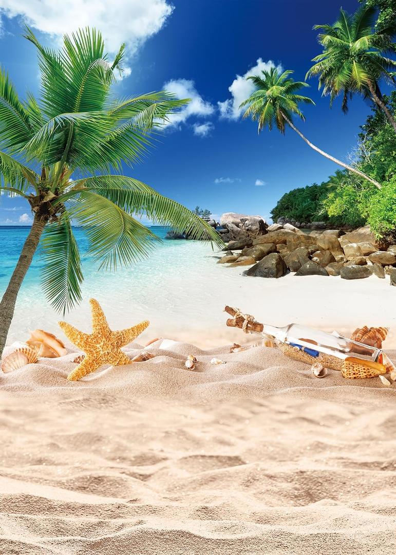 Summer Beach Ocean Backdrop Summer Outdoor Blue Sky Palm Tree Photography Background Beach Wedding Birthday Party Decoration 8x10FT (8x10FT(width 240cm x Height 300cm))