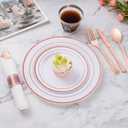 Goodluck 350 Piece Rose Gold Plastic Dinnerware Set for 50 Guests, Fancy Disposable Plates for Party, Include: 50 Dinner Plates, 50 Dessert Plates, 50 Pre Rolled Napkins with Silverware, 50 Cups