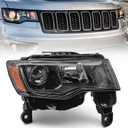 Right Headlight Assembly for 2017-2021 Jeep Grand Cherokee | Black Housing Headlamp [Only for Halogen Model] Replacement for Passenger Side