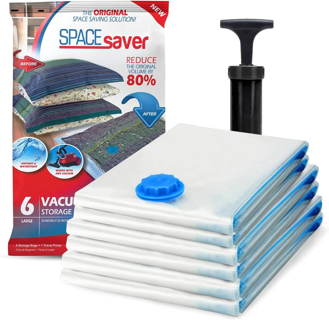 6 Pack Large Vacuum Storage Bags for Comforters, Blankets & Clothes Vacuum Sealed Compression Bags with Hand Pump Space Saver Storage Bags for Bedding, Moving, Travel & Organization
