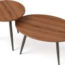 Set of 2 Coffee Table,Nesting Side Table, Living Room Sofa End Table (Brown)