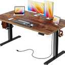 Huuger Electric Standing Desk with Power Outlets and USB-C Port, 55 X 24 Inch Height Adjustable Desk, Sit Stand Desk for Home Office, Computer & Gaming Desk with 4 Presets, Rustic Brown