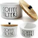 Wooden Coffee Filter Holder With Lid-Rustic Storage Container and Dispenser Basket for Coffee Bar Decor, Farmhouse Accessories(White)