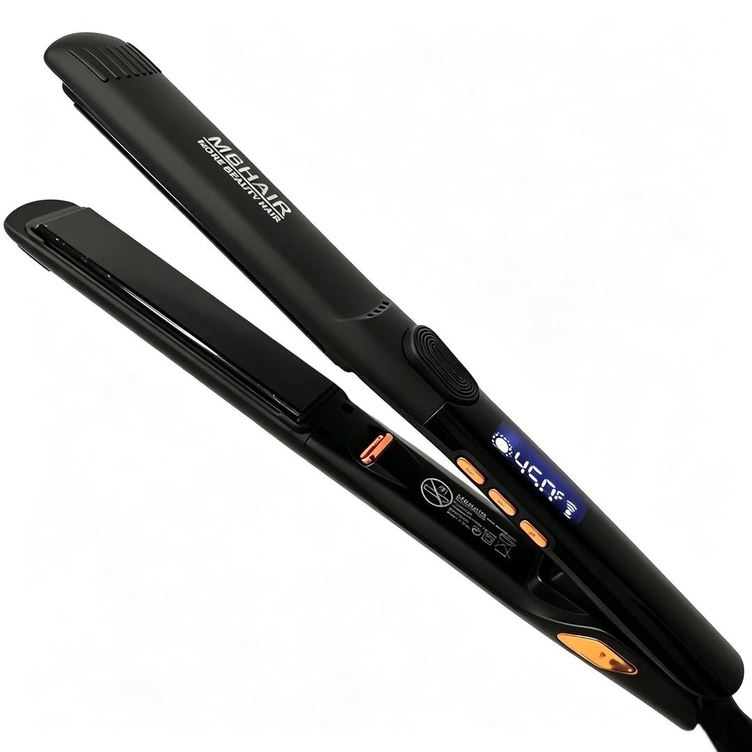 MBHAIR Flat Iron Hair Straightener Curler 2 in 1,Ceramic 1 Instant Heat up | Negative ions reduce frizz for silky shiny hair,15 heat settings up to 450F,auto shut off,silicone mat,dual voltage support