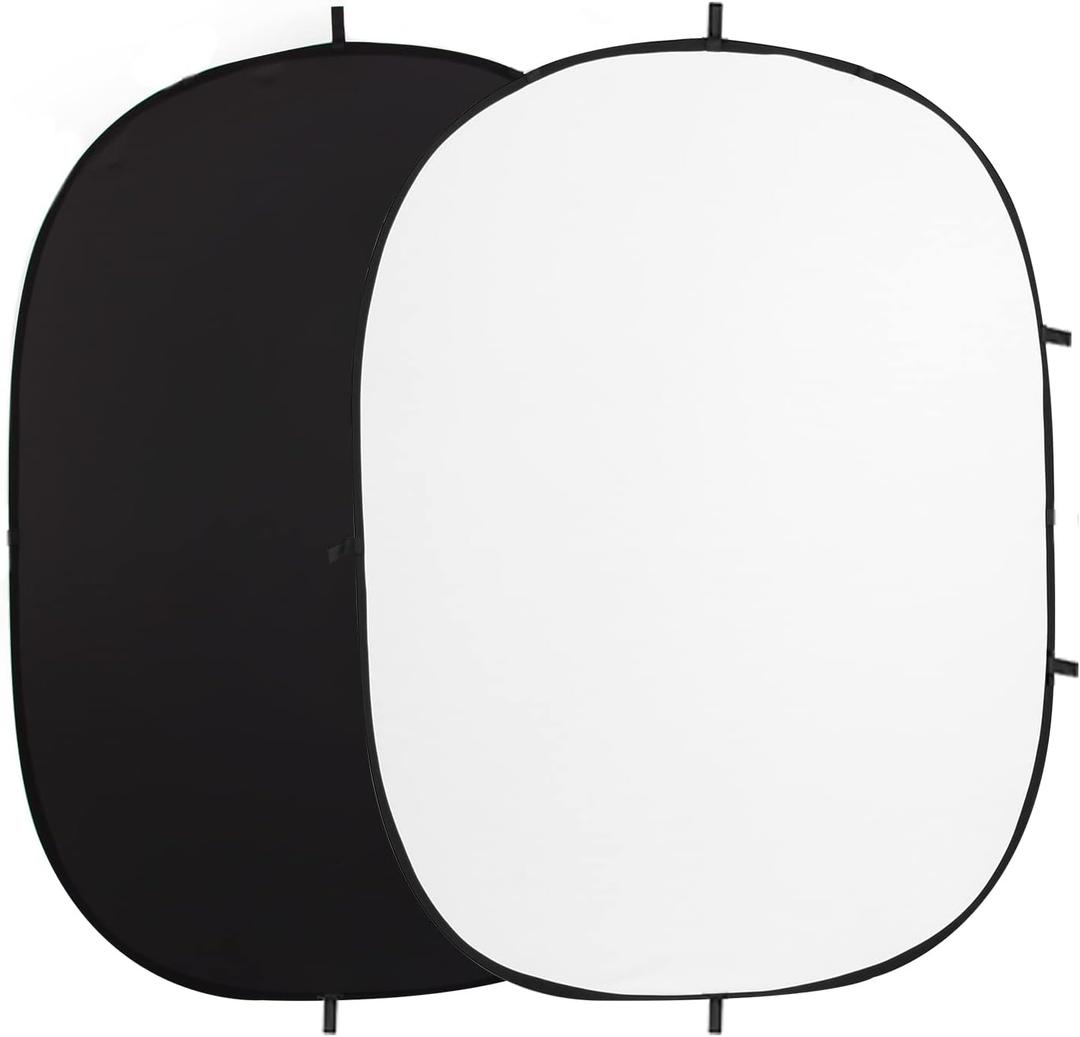 5x6.5ft Pop Up Backdrop, Double-Sided Black & White Collapsible Portable Photo Backdrop, Foldable Retractable Reflector Background for Photography, Headshots, Live Streaming, Video Calls