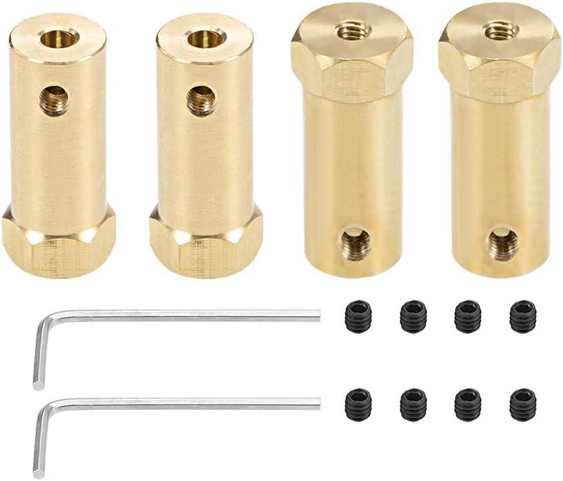 uxcell Hex Coupler 4mm Bore Motor Hex Brass Shaft Coupling Flexible Connector for Car Wheels Tires Shaft Motor 4pcs