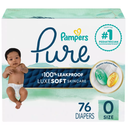 Pampers Pure Protection Baby Diapers, Size 0 (>10 lbs), 76 Count, Up to 100% Leakproof, Premium PlantBased Skin Protection, Hypoallergenic Soft Diapers