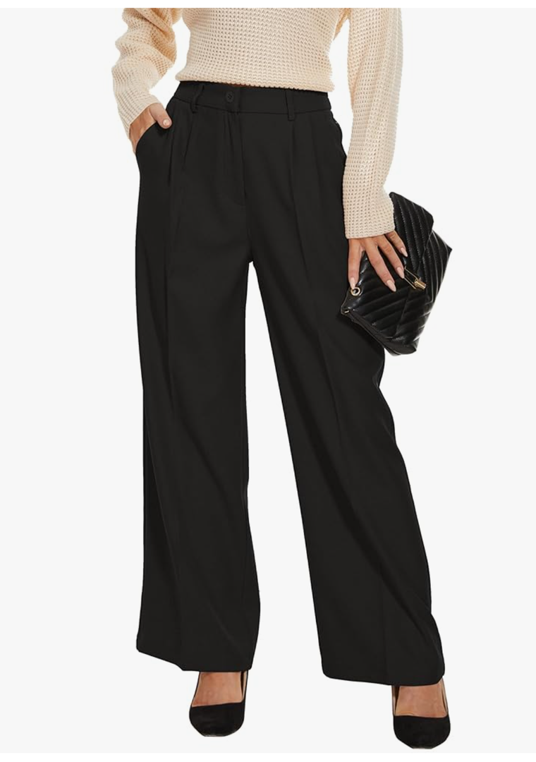 FUNYYZO Wide Leg Pants Women's High Elastic Waisted in The Back Business Work Trousers Long Straight Suit Pants, Size Large 