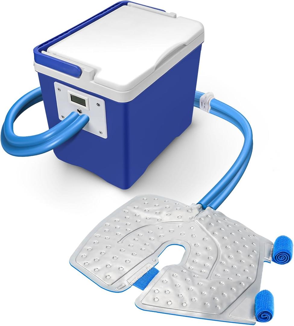 Cold Ice Machine Therapy System with Digital Timer, Knee/Joint Pad, Cooling Reservoir and Quiet Bump, for Post-Surgery and Post-Trauma Pain Relief