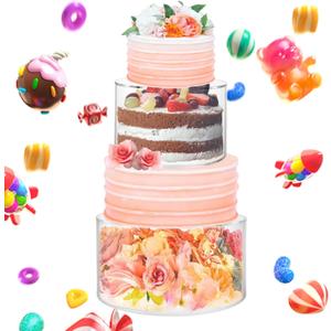 2PCS Acrylic Cake Stand 6'' 8'' Clear Cake Stand, Acrylic Cake Separators Fillable Cake Stands Round 2 Tier for Dessert Wedding Birthday Party