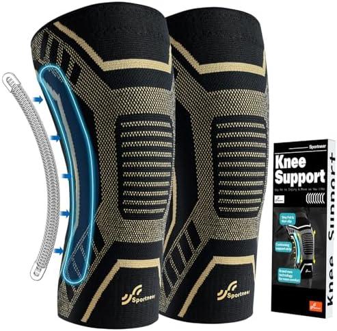 Copper Knee Brace for Men & Women - Knee Compression Sleeve with Side Stabilizers - Knee Support for Running, Hiking, Working, Basketball, Volleyball, Gym, Meniscus Tear, ACL, Arthritis Knee Pain Relief, A Pair (Black-Copper(a pair), Medium(16"-18.5"