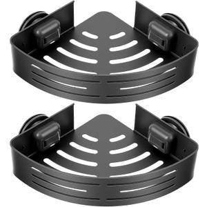2 Pack Corner Shower Caddy Suction Cup Rust-proof aluminum alloy With 4 hooks No drilling required Removable Waterproof Bathroom Storage Rack for Shampoo, Shower Gel, Razors (gunmetal gray)