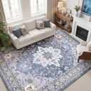 Washable Area Rug 9x12, Vintage Floral Carpet | Low pile faux wool for living room. TPR non-slip base, Robot friendly & pet safe. Washable aesthetic persian indoor decor.