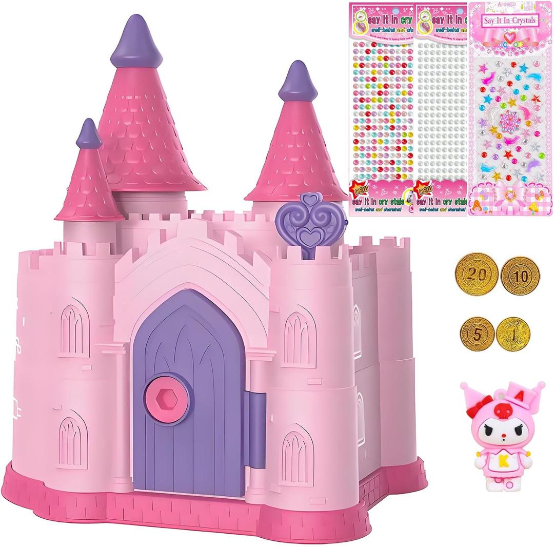 Kids Piggy Bank for Girls Pink Cute Plastic Personalized Piggy Banks Small Baby Coin Money Bank Little Princess Toys Age 4 5 6 Year Old Girl Birthday Gifts