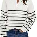 LILLUSORY Women's Quarter Zip Striped Oversized Sweater 2026 Mock Turtleneck Fall Fashion Outfit (Medium, White-black)