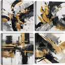 Black and Gold Abstract Wall Art Marble Pictures Wall Decor for Bathroom Living Room Black and White Gold Foil Ink Prints Paintings Modern Textures Posters Neutral Artwork Home Decorations 12x12 4Pcs