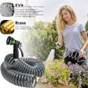 Coil Hose 50FT EVA Coil Garden Hose With 3/4'' Brass Connector Coiled Water Hose Lightweight And No Kink Includes 7 Patterns Spray Nozzle For Outdoors Lawn Watering Car Washing