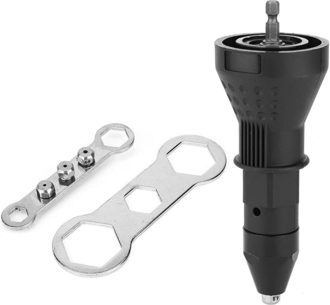 Cordless Electric Rivet Gun Adapter Kit, 1/4 Inch Hex Shank Blind Rivet Nut Drill Adapter Converter Convert Drill to RivetInsert Nut Tool KitBlack