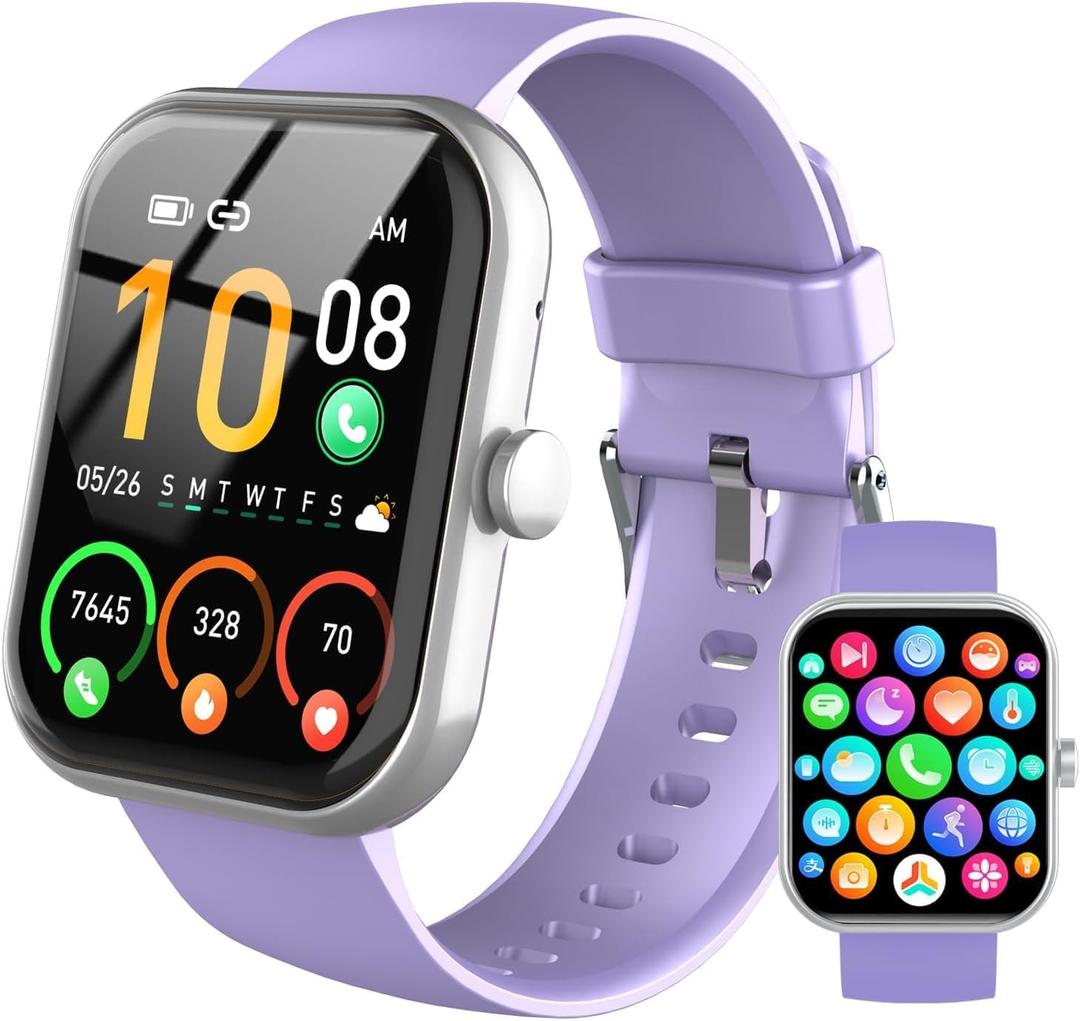 Smart Watch for Men Women (Answer/Make Call), 1.96" HD Fitness Tracker Running Watch, IP68 Waterproof,Pedometer, Sleep/Step/Activity/Heart Rate Monitor,110+ Sport Mode Smartwatch for iOS Phone,Purple