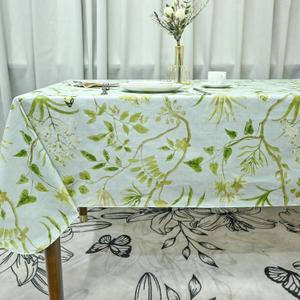 Rectangle Flower Table Cloth, Waterproof Vinyl Tablecloth, Table Linens, Plastic Tablecloths for Dinner, Kitchen and Parties, 60"x 84" (Green Leaf)