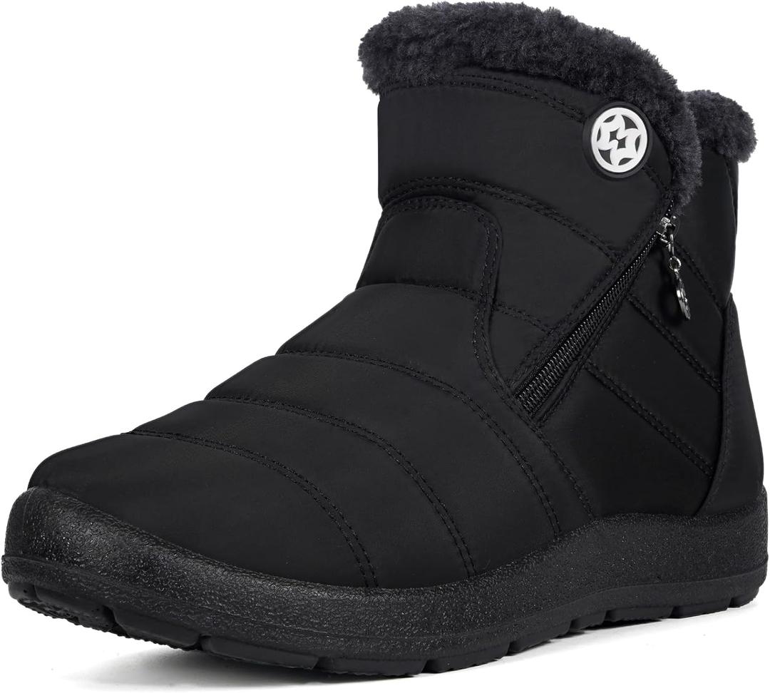 Eagsouni Snow Boots Womens Winter Ankle Boots Ladies Warm Fur Lined Booties Thickening Shoes Zip Flat Sneakers Outdoor Booties (8, High Top - Black)