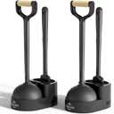 Sellemer Toilet Brush and Plunger Set, Curved Design Head for Deep Cleaning, Heavy Duty Toilet Bowl Brush and Plunger Combo with Holder for Bathroom Cleaning, Black, 2 Pack