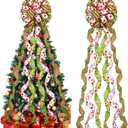 Tigeen Large Christmas Tree Bow Topper 52 x 12 Inch Red Green White Polka Dot Tree Topper Xmas Wreath Bow with Glitter Streamers for Christmas Party Indoor Outdoor Decoration Favor Supplies