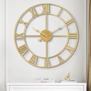 1st owned Large Wall Clock for Living Room Decor Silent Non-Ticking Decorative Wall Clock Roman Numerals Vintage Battery Operated for Kitchen Farmhouse Cafe Office Decor (Gold, 32 Inches)