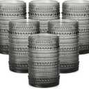 Vintage Glassware Drinking Glasses Set of 6,15 oz Hobnail Glass Cups,Embossed Grey Water Tumbler,for Beer,Cocktail,Whiskey,Juice and Various Mixed Drinks- 1 Cleaning Brush (Gray)