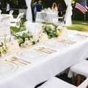 EI 150pcs Clear Plastic Plates with Gold Plastic Silverware,Disposable Plate Heavy Duty,Clear and Gold Dinnerware Set,Elegant Plates for Party,Wedding,Thanksgiving,Christmas,New Year