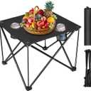 Folding Camping Table with 2 Cup Holders, Portable Picnic Table 600D Oxford Fabric, Lightweight Beach Table with Carrying Bag for Outdoor, Camping, Picnic, Beach, BBQ