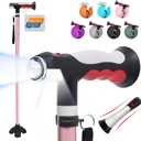 BigAlex Folding Walking Cane with Two Led Lights for Elderly Solid Base Adjustable Walking Stick with Carrying Bag for Men Women (Pink)