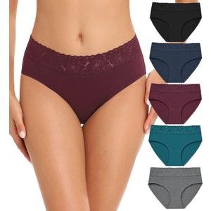 RHYFF Womens Underwear Cotton Bikini Panties Lace Soft Hipster Panty Ladies Stretch Full Briefs 5 Pack (Large)