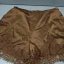 Women's Y2k Satin Lace Shorts Coquette Silky Elastic Waisted Flowy Mini Shorts Cute Going Out Slip Bottoms (Dark Brown Lace, L)
