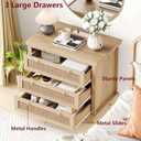 Irontar Rattan Nightstand with Charging Station, 27.6" Wide Bedside Table with 3 Large Drawers, Wooden End Table with Solid Wood Legs for Bedroom, Dorm, Natural BZZ011ME