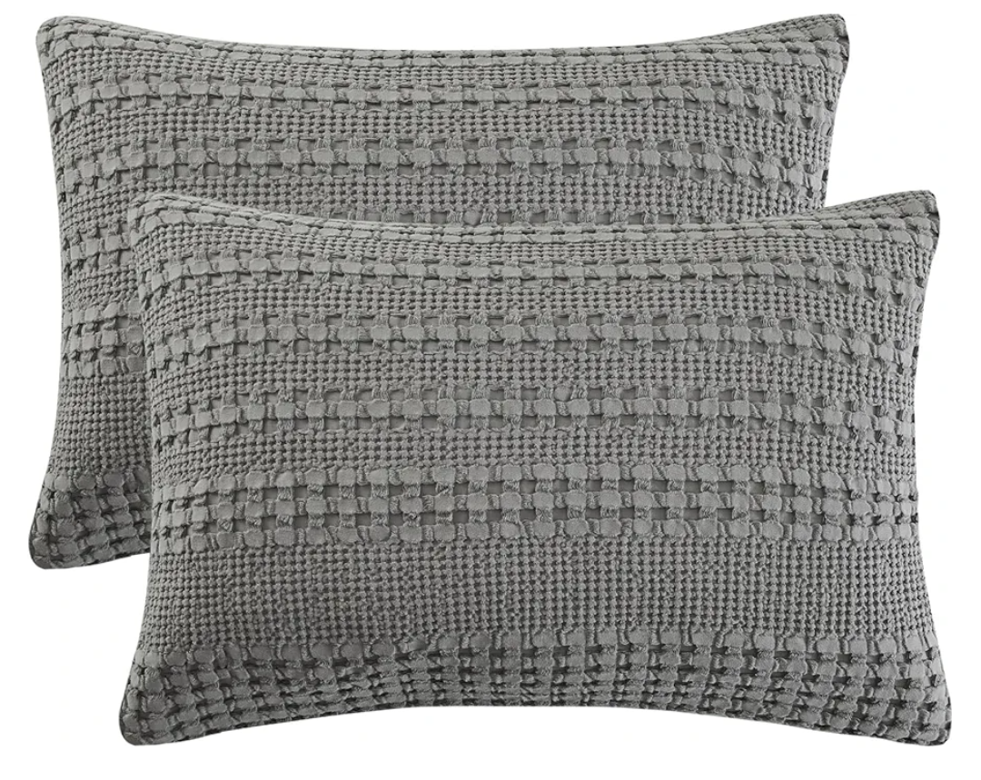 PHF 100% Cotton Waffle Pillow Shams King Size, 2 Pack 20" x 36" Soft Skin-Friendly Pillowcases, No Filling, Aesthetic Woven and Breathable Waffle Weave Pillow Case Covers for Bed, Dark Grey