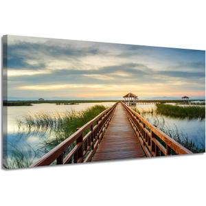 ARTISTIC PATH Sunset Bridge Landscape Canvas Wall Art, 40x20 Inch