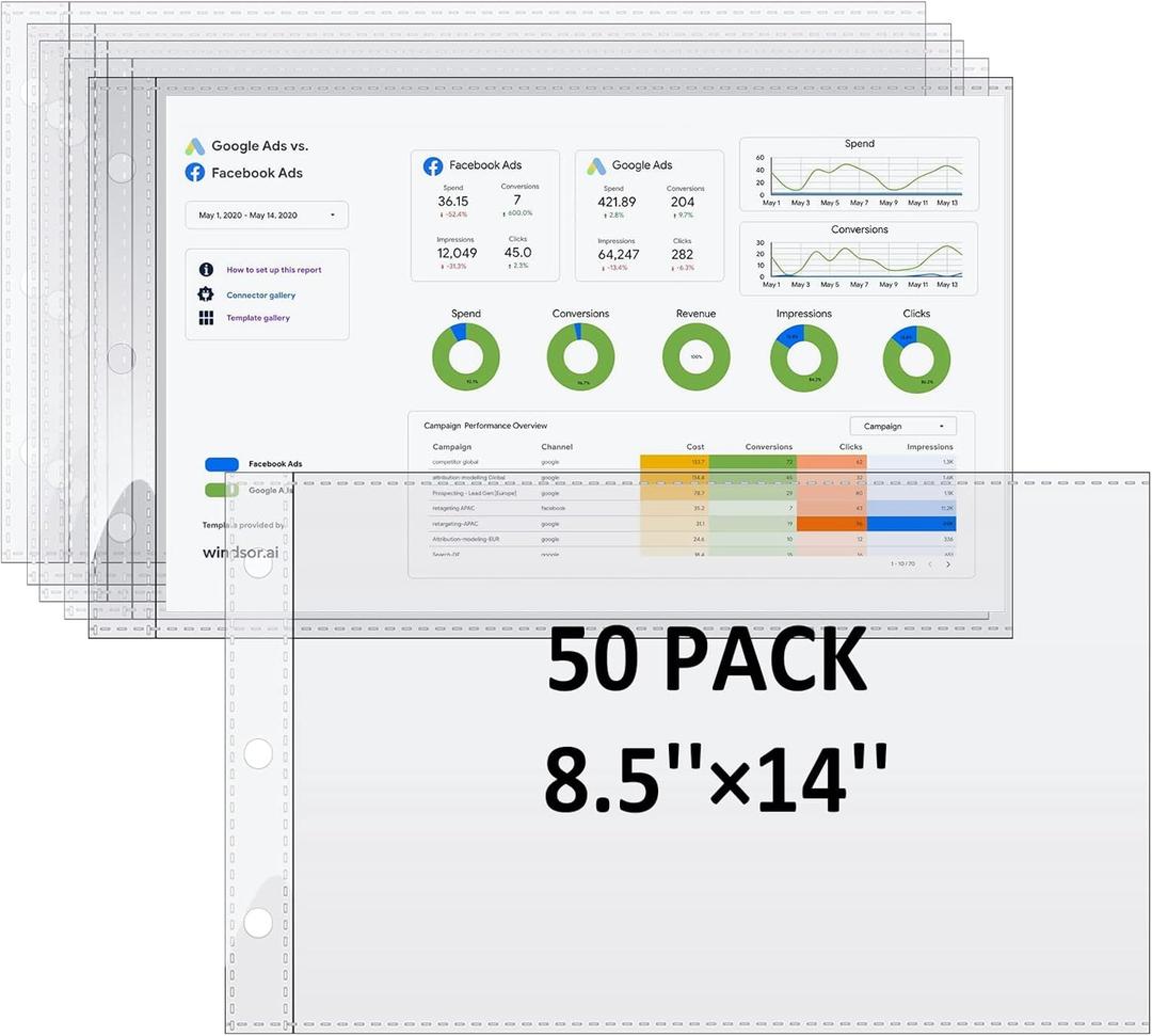 8.5 x 14 Paper Sleeves, 50 PCS, Legal- Size Document Sleeves, Landscape Page Protectors for 3 Ring Binder, Legal Sheet Protectors, Side Loading