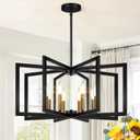 28" Modern Black and Gold No Assembly Required Chandelier for Dining Room, Black and Gold Dining Room Light Fixture Over Table, Industrial Metal Hanging Pendant Light for Kitchen Island, Entryway
