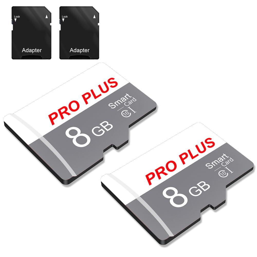 2 Pack Memory Card 8GB with Adapter, High Speed TF Card, UHS-I C10 A1 Memory TF Card for Tablet/Mobile Phone/Camera/Car Audio/Game Console (TF183 White Gray 8GB)