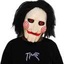 Halloween Killer Mask Costume Horror Movie Scary Creepy Full Head Mask Latex with Hair Party Cosplay Props for Adults Men Women