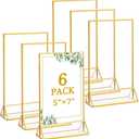 Floroom 6 Pack 5x7 Inch Clear Acrylic Sign Holders, Double-Sided Gold Display Stand Picture Frames for Table Numbers, Menus, Flyers, Weddings, and Offices