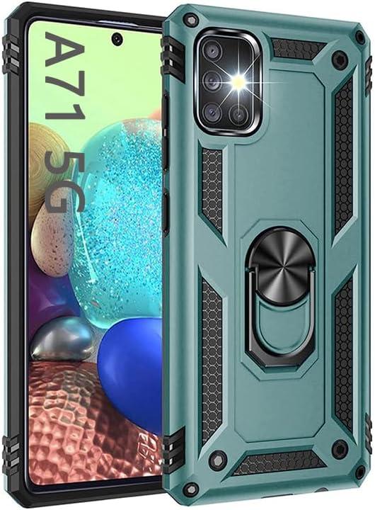 Korecase A71 5G Case, Military Grade Armor Heavy Duty Rugged Dual Layers Full Body Shockproof with Finger Ring Metal Kickstand Magnetic Jade Green